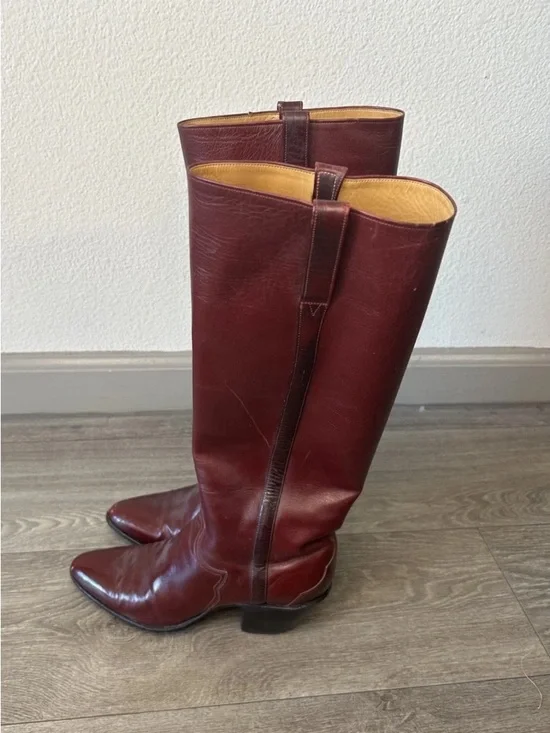 Vintage Burgundy Leather Knee High Boots Western Y2K Size 5.5B Bohemian Festival - Picture 10 of 16